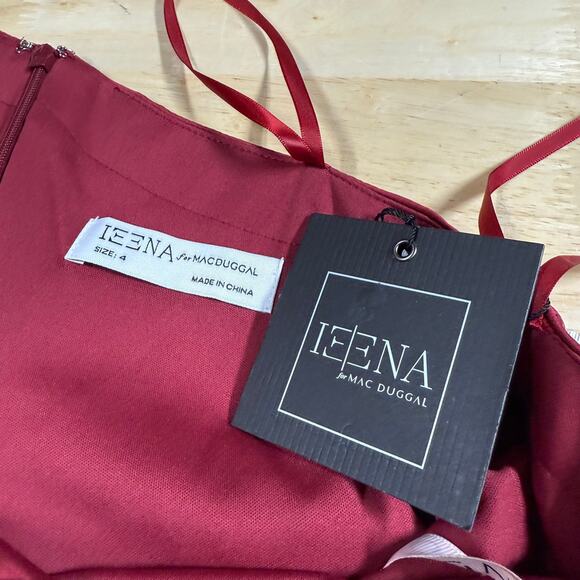 Mac Duggal NWT One Shoulder Tie Puff Sleeve Satin Trumpet Gown Deep Red Size 4 - Picture 4 of 10